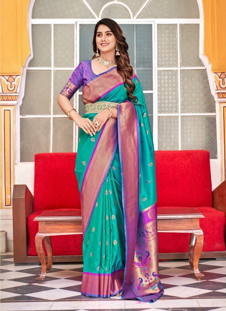 Firozi Green Colour Hansika Paithani By Rajpath Wedding Soft Peshwai Paithani Silk Saree Online Wholesale 126005