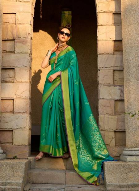 Firozi Green Colour Soft Silk By Rajtex Handloom Weaving Printed Sarees Wholesale Suppliers in Mumbai 1702
