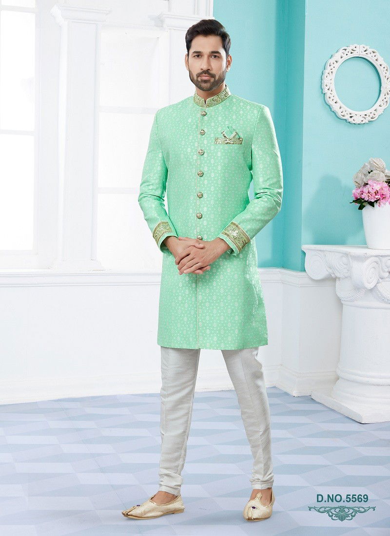 Firozi Green Colour Vol 14 Party Wear Mens Sherwani Exporters In India 5569