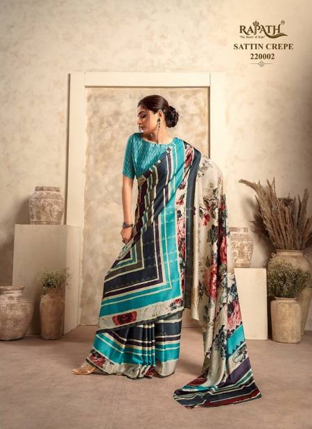 Firozi Multi Colour Jasmine By Rajpath Printed Satin Crape Casual Wear Saree Manufactures 220002