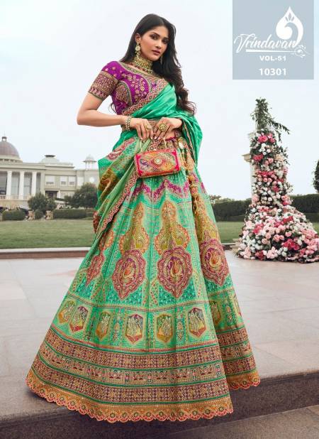 Firozi Multi Colour Royal Vrindavan Vol 51 Silk Bridal Lehenga Choli Suppliers In India 10301