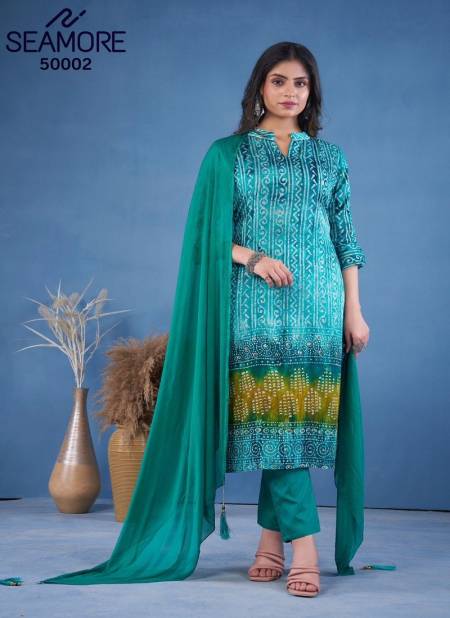 Firozi Samyugi By Seamore Art Silk Kurti With Bottom Dupatta Supplier In India