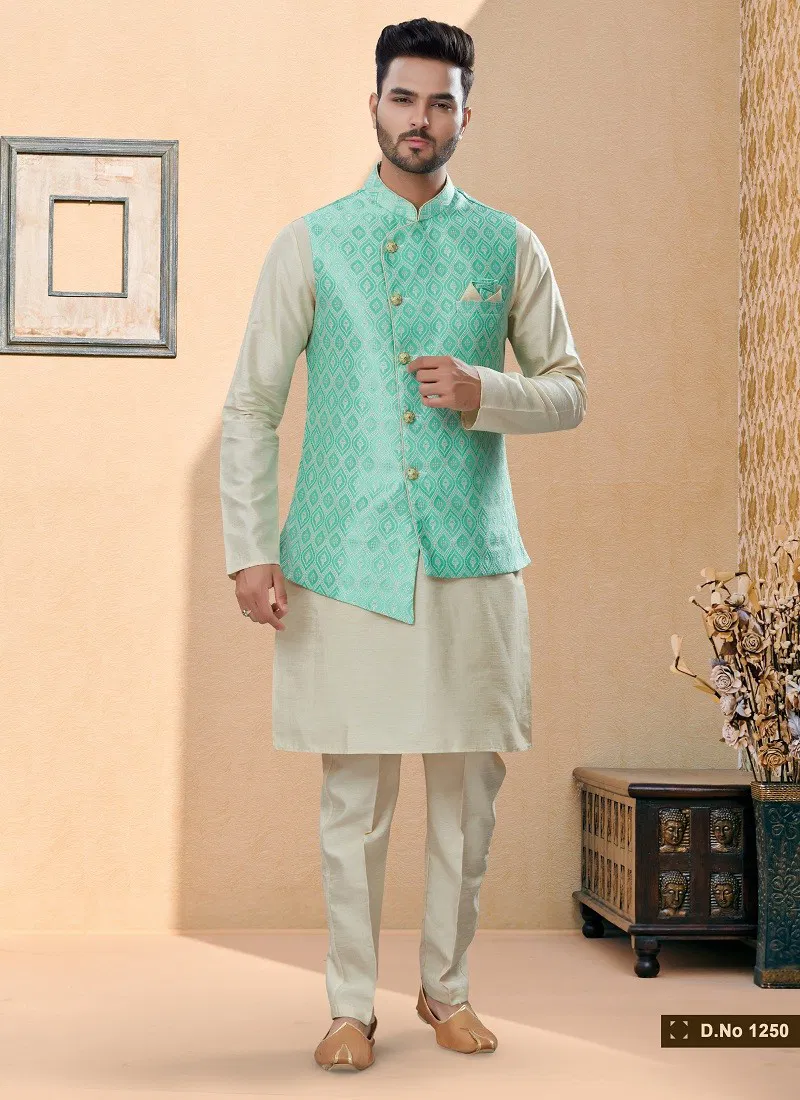 Firozi Vol 15 Wedding Wear Mens Modi Jacket Kurta Pajama Surat Wholesale Market 1250