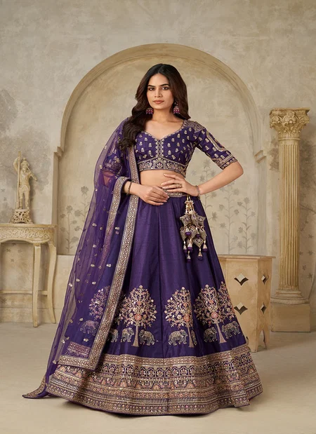 Purple colour Silk With Zari Work Lahenga With Blouse And Dupatta Exporters In India KF 2102
