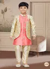 Gold And Pink Colour Kids Boys Wear Kurta Pajama And Indo Western Catalog K 589