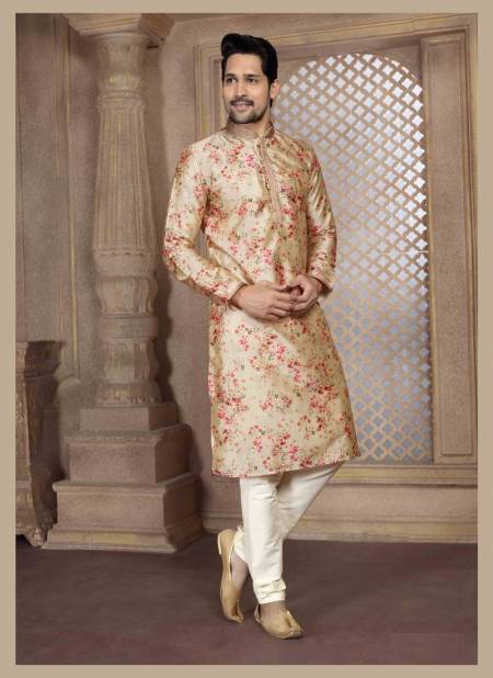 Gold Colour Function Wear Mens Poly Digital Print Kurta Pajama Wholesale Clothing Distributors In India 1611-10
