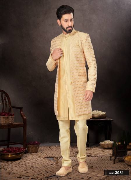 Gold Colour GS Fashion Party Wear Mens Designer Indo Western Wholesale Clothing Distributors In India 3081