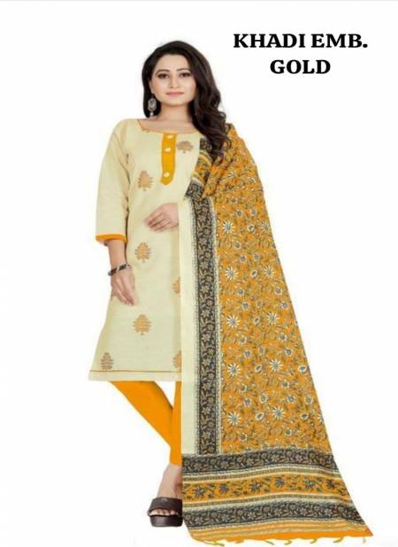 Gold Colour Khadi Emb. By Rahul Nx Khadi Cotton Dress Material Catalog 1