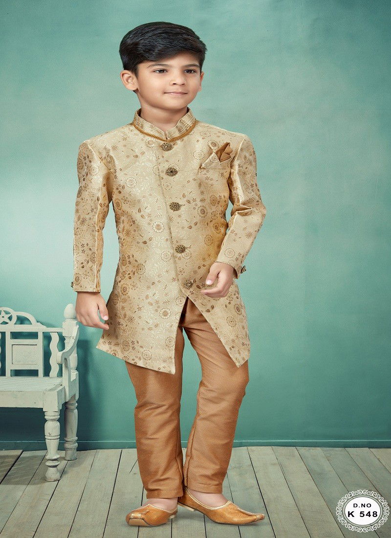 Gold Colour Kids Indo Western Sherwani Catalog K 548