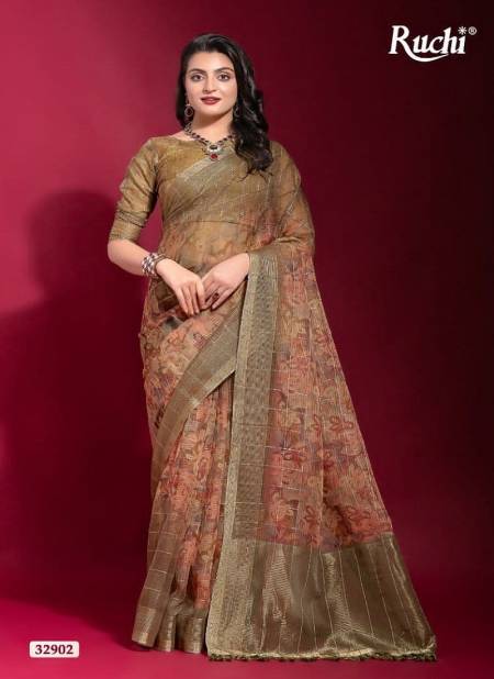 Gold Colour Krisha By Ruchi Linen Silk Printed Saree Wholesale Clothing Distributors In India 32902