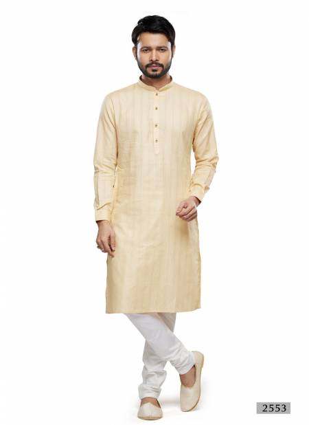 Gold Colour Mens Wear Soft Plain Art Silk Kurta Pajama Wholesale Online 2553