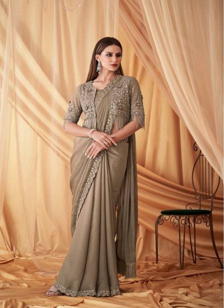 Gold Colour Sparkle 7612 Hit By TFH Desginer Sartin Georgette Designer Party Wear Jacket With Saree Wholesale In Delhi 7612A