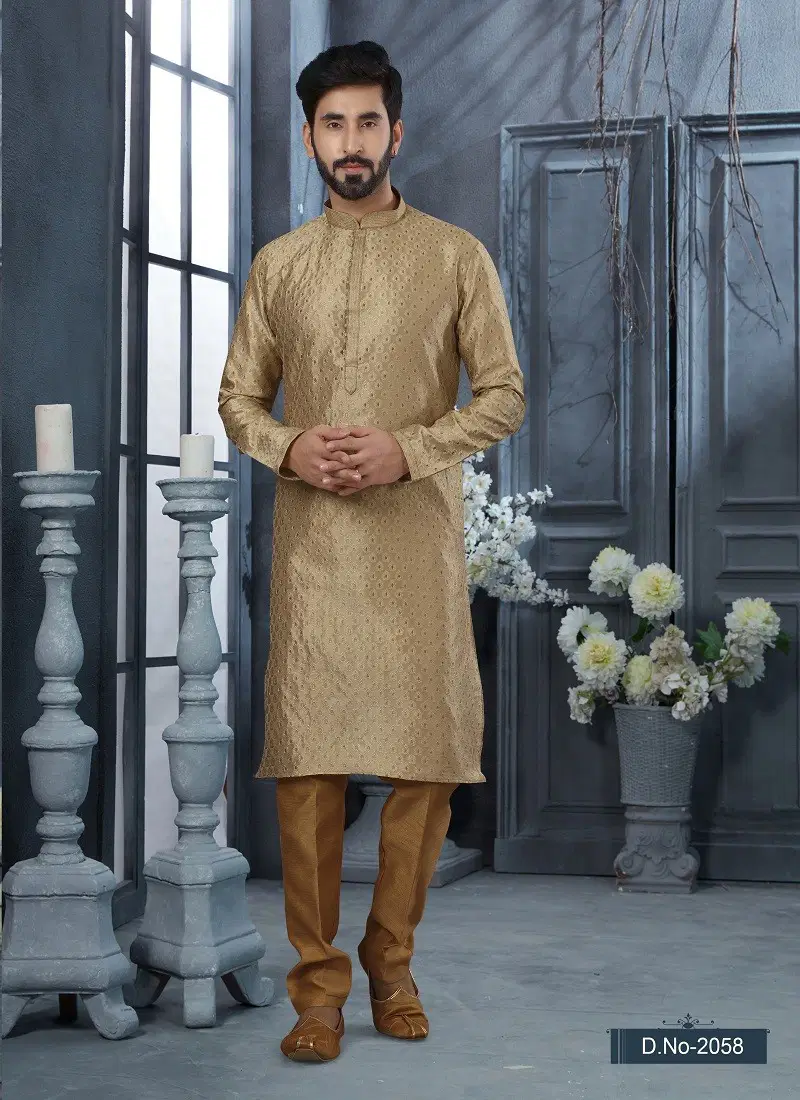 Gold Colour Vol 10 Occasion Wear Mens Kurta Pajama Wholesale Market In Surat 2058