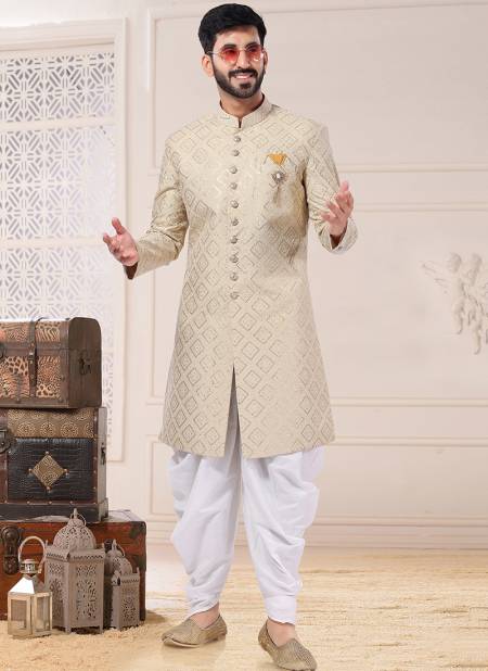Gold Colour Wedding Wear Mens Exclusive Wholesale Indo Western Catalog 1787
