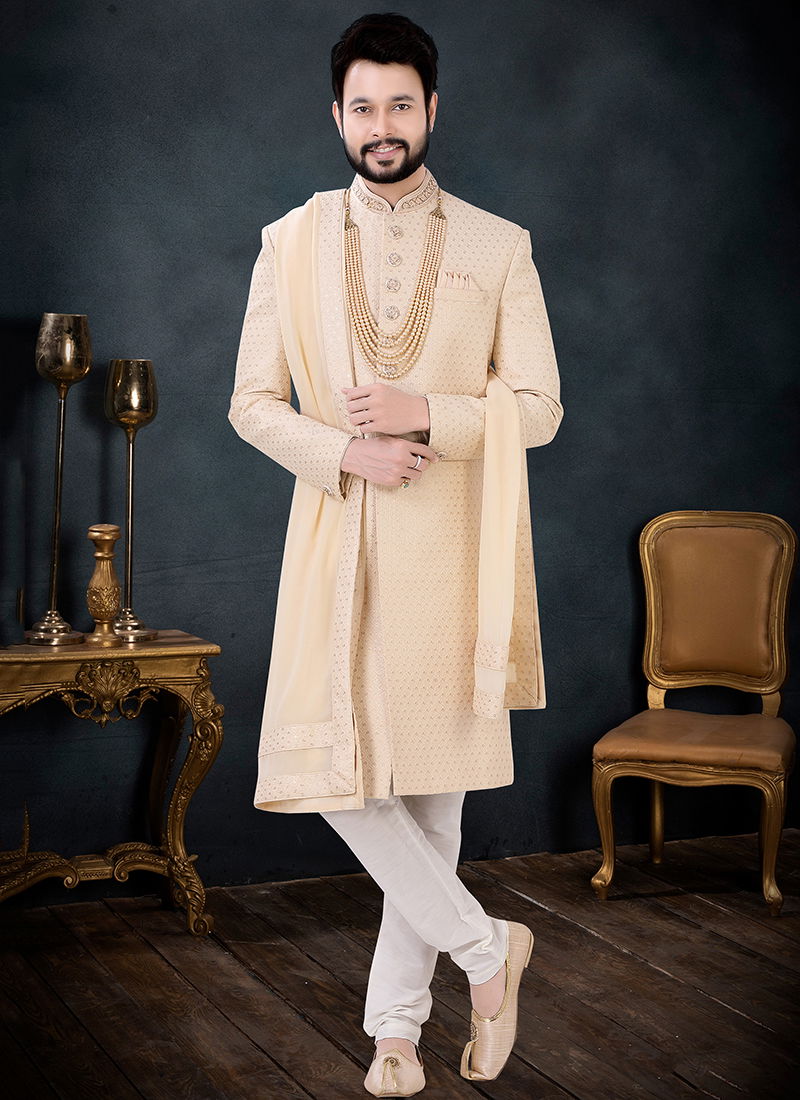 Gold Colour Wedding Wear Mens Wholesale Indo Western 1686