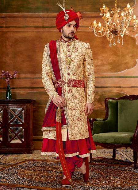 Gold Colour Heavy Wedding Wear Wholesale Sherwani Catalog 1001
