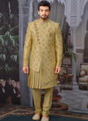 Gold Jacquard Silk Brocade Embroidery Work Designer Heavy Sherwani 180568