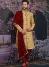 Gold Jacquard Silk Brocade Embroidery Work Designer Sherwani with Stole 180556