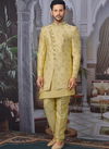 Gold Jacquard Silk Brocade Embroidery Work Designer Wedding Sherwani 180569
