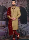 Gold Jacquard Silk Brocade Embroidery Work Sherwani with Stole 180555
