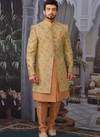 Gold Jacquard Silk Brocade Embroidery Work Wedding Designer Sherwani 180570