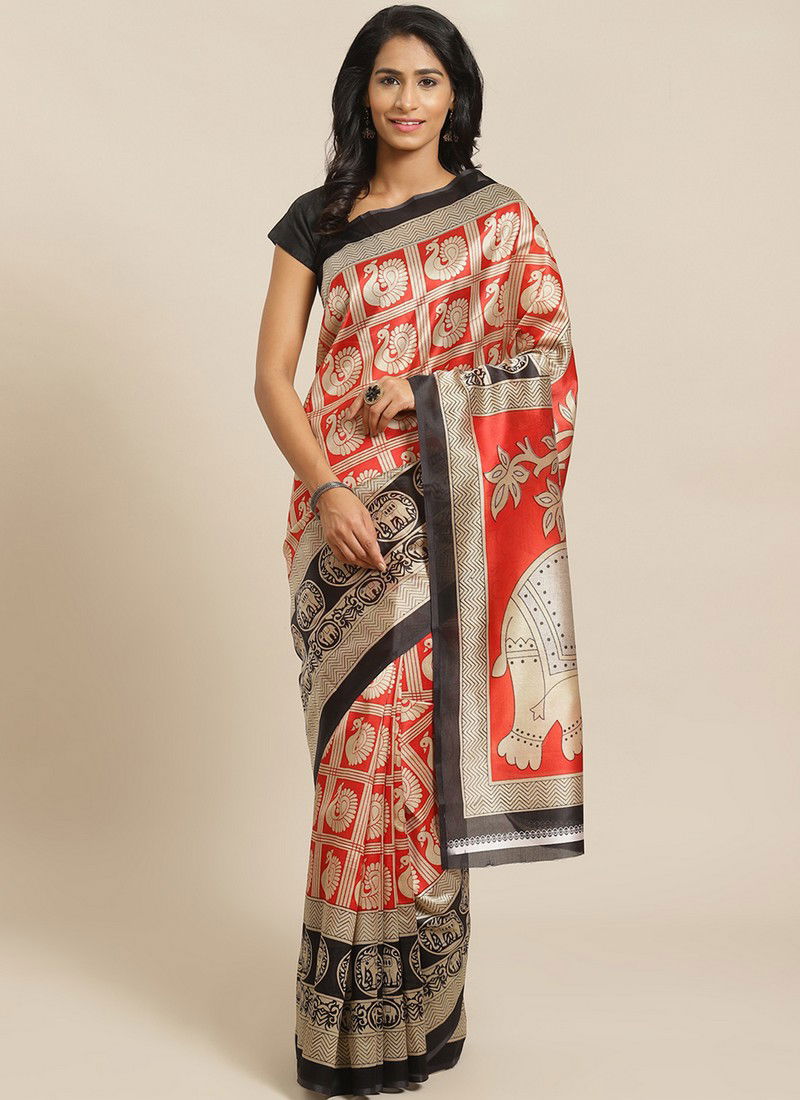 Gold and Red Bhagalpuri Saree 30