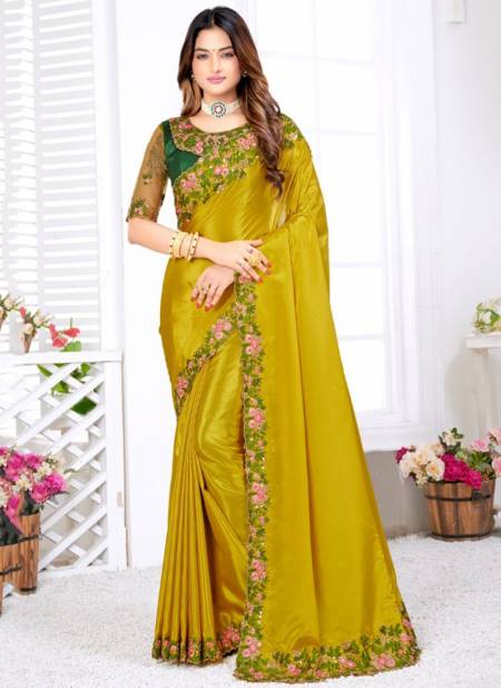 Lemon yellow shaded #georgette with golden with blue velvet border # designersaree | Latest indian saree, Indian fashion, Indian designer sarees