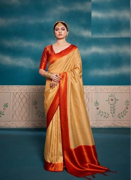 Golden And Orange Colour Kasturi Silk By Rajpath Silk Saree Catalog 144002