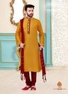 Golden Banarasi Silk Yellow Readymade Mens Kurta Payjama 1804