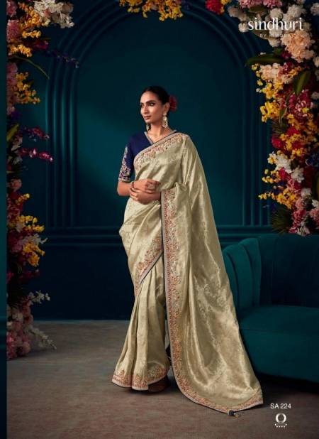 Golden Beige Colour Tyohaar By Kimora Fancy Fabric Wedding Wear Saree Wholesale Market In Surat SA 224