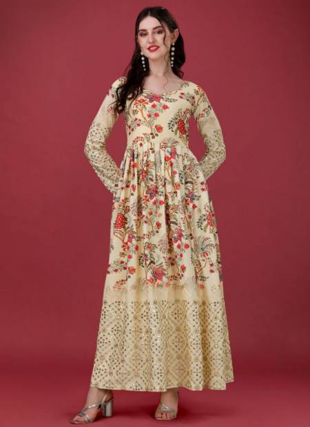 Golden Colour Alison Biva Fancy Wear Wholesale Designer Gown Catalog 5005
