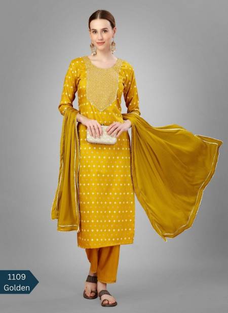 Golden Colour Aradhna Silk Blend With Embroidery Kurti Bottom With Dupatta Catalog 1109 B