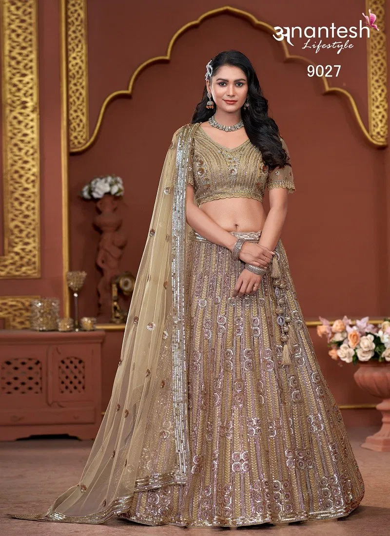 Golden Colour Bridal Couture 2024 By Anantesh Engagement Designer Lehenga Choli Orders In India 9027