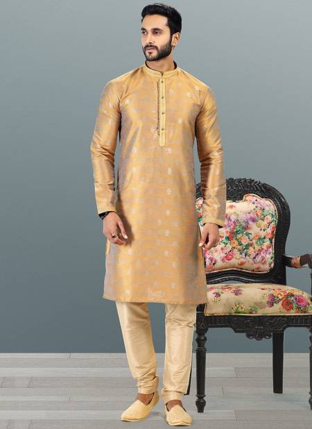 Golden Colour Festive Wear Wholesale Mens Kurta Pajama Catalog 2048