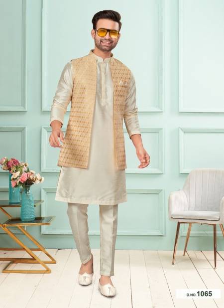 Golden Colour GS Fashion Wedding Wear Mens Designer Modi Jacket Kurta Pajama Wholesale Online 1065