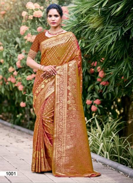 Golden Colour Gajgamini Silk By Bunawat Wedding Wear Saree Exporters In India 1001