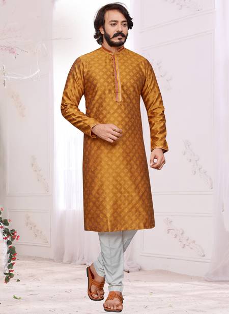 Golden Colour Outluk 117 Wedding Wear Mens Kurta Pajama Catalog 117001