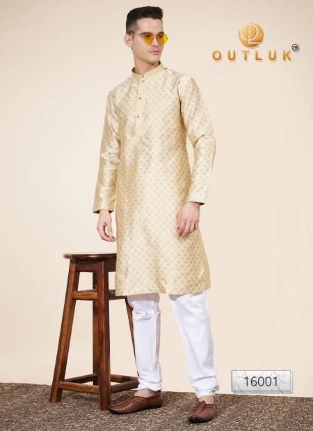 Golden Colour Outluk Wedding Collection Vol 16 Pintex Jaquard Mens Kurta Pajama Manufacturers 16001