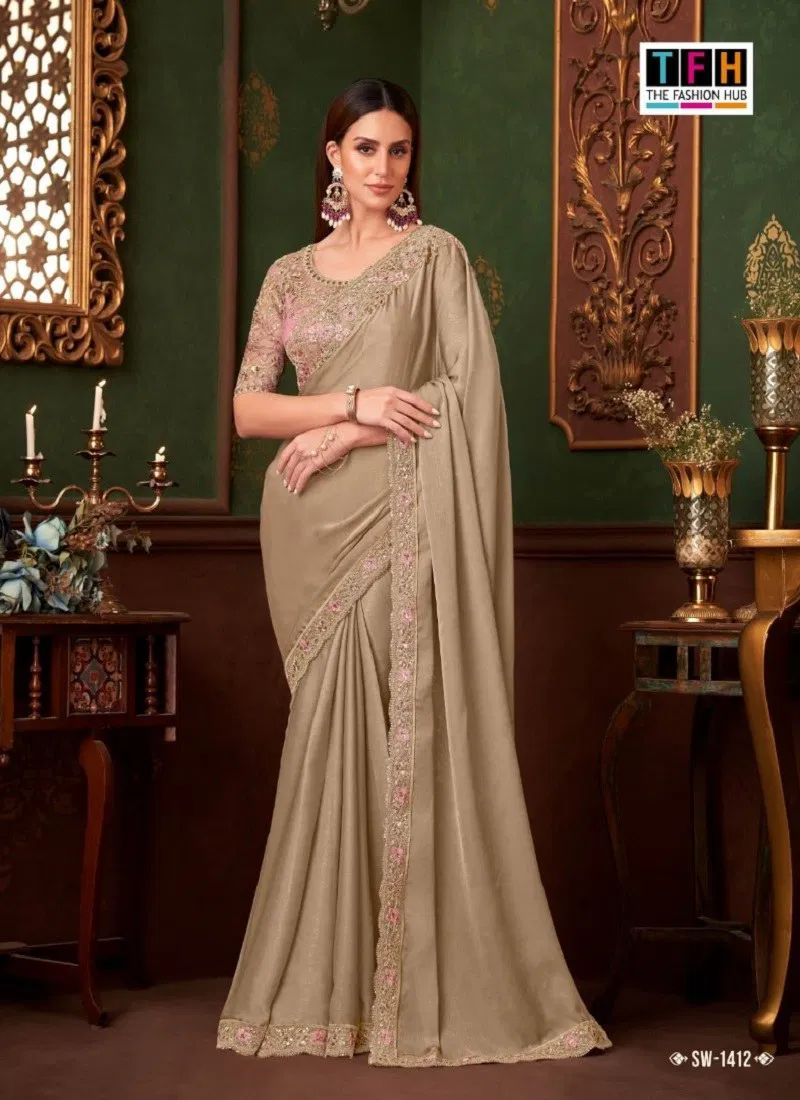 Golden Colour Sandalwood Vol 14 By TFH Designer Party Wear Saree Wholesale Online SW 1412