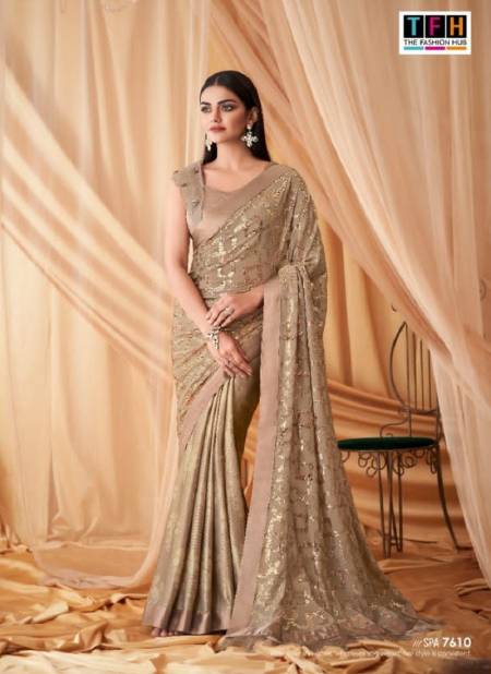 Golden Colour Sparkle 4 TFH New Latest Georgette Designer Party Wear Saree Suppliers In India SPA-7610