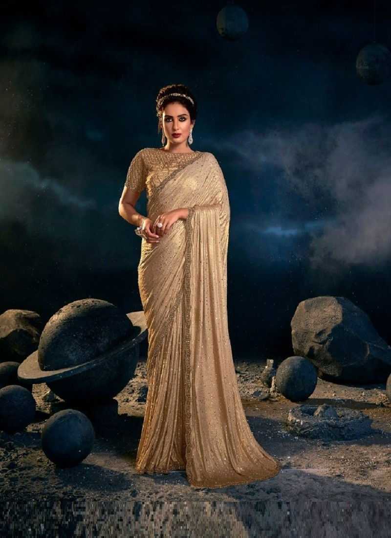 Golden Colour Swarovski Vol 4 By Mn Digital Net Designer Party Wear Saree Wholesale Online 6307