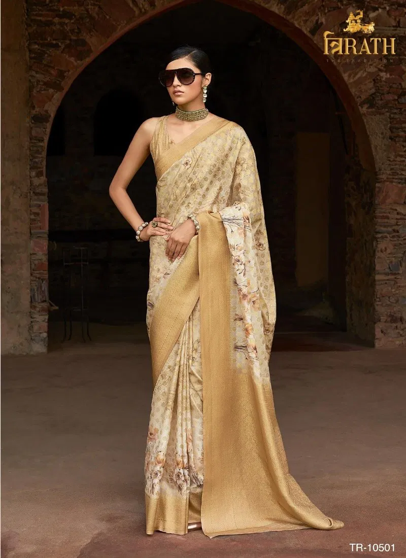 Golden Colour Trirath By Sulekha Tussar Silk Designer Sarees Suppliers In Surat TR 10501