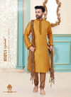 Golden Dupion Silk Yellow Readymade Designer Mens Kurta Payjama 1809