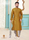 Golden Dupion Silk Yellow Readymade Mens Dhoti Kurta 1825