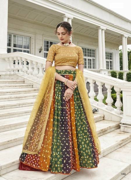 Golden Multi Colour Kiasha By Shreematee Fox Georgette Digital Printed Ocassion Lehenga Choli Suppliers In India 146