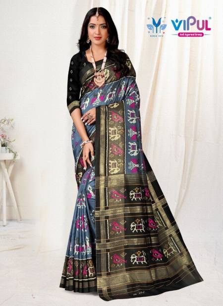 Gray And Black Colour Kathi Silk By Vipul Printed Saree Catalog 53717 F
