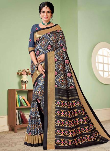 Gray And Black Colour Mulbagal Silk Vipul Wholesale Printed Sarees Catalog 53709 J