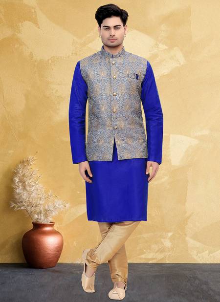 Gray And Blue Colour Padma Creation Function Wear Modi Jacket Kurta Pajama Catalog 1176
