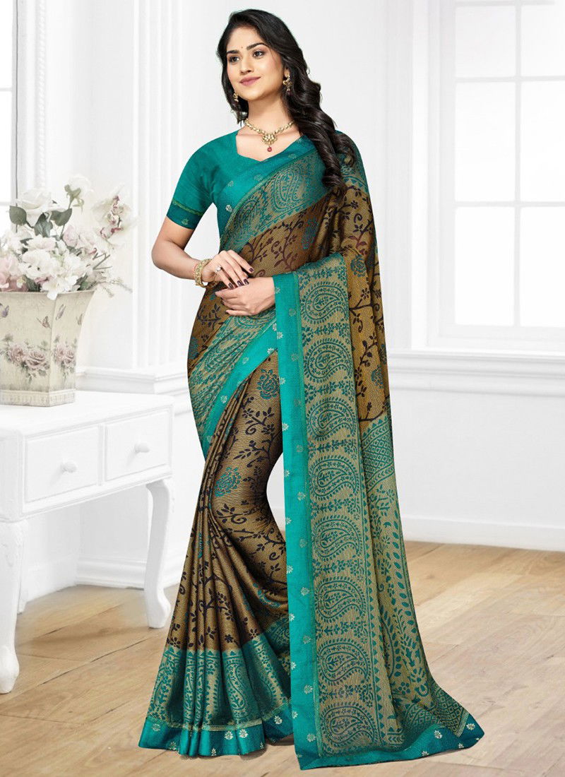 Gray And Blue Colour Roopvati Brasso Hits Printed Wholesalr Chiffon Sarees 26092