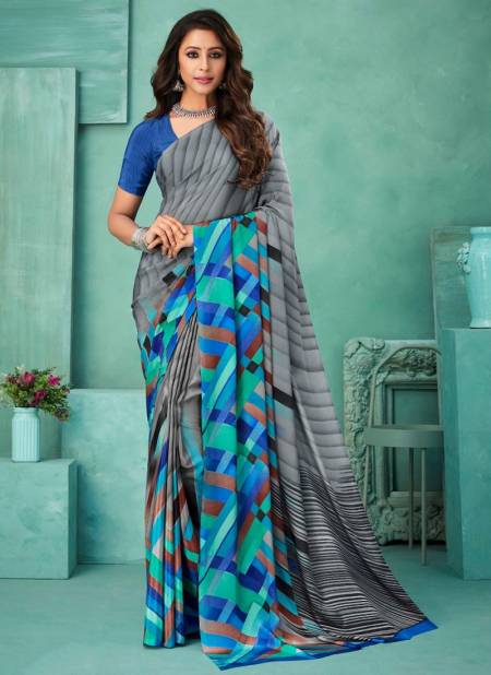 Gray And Blue Colour Vivanta Silk Printed Wholesale Daily Wear Saree Catalog 19205 B